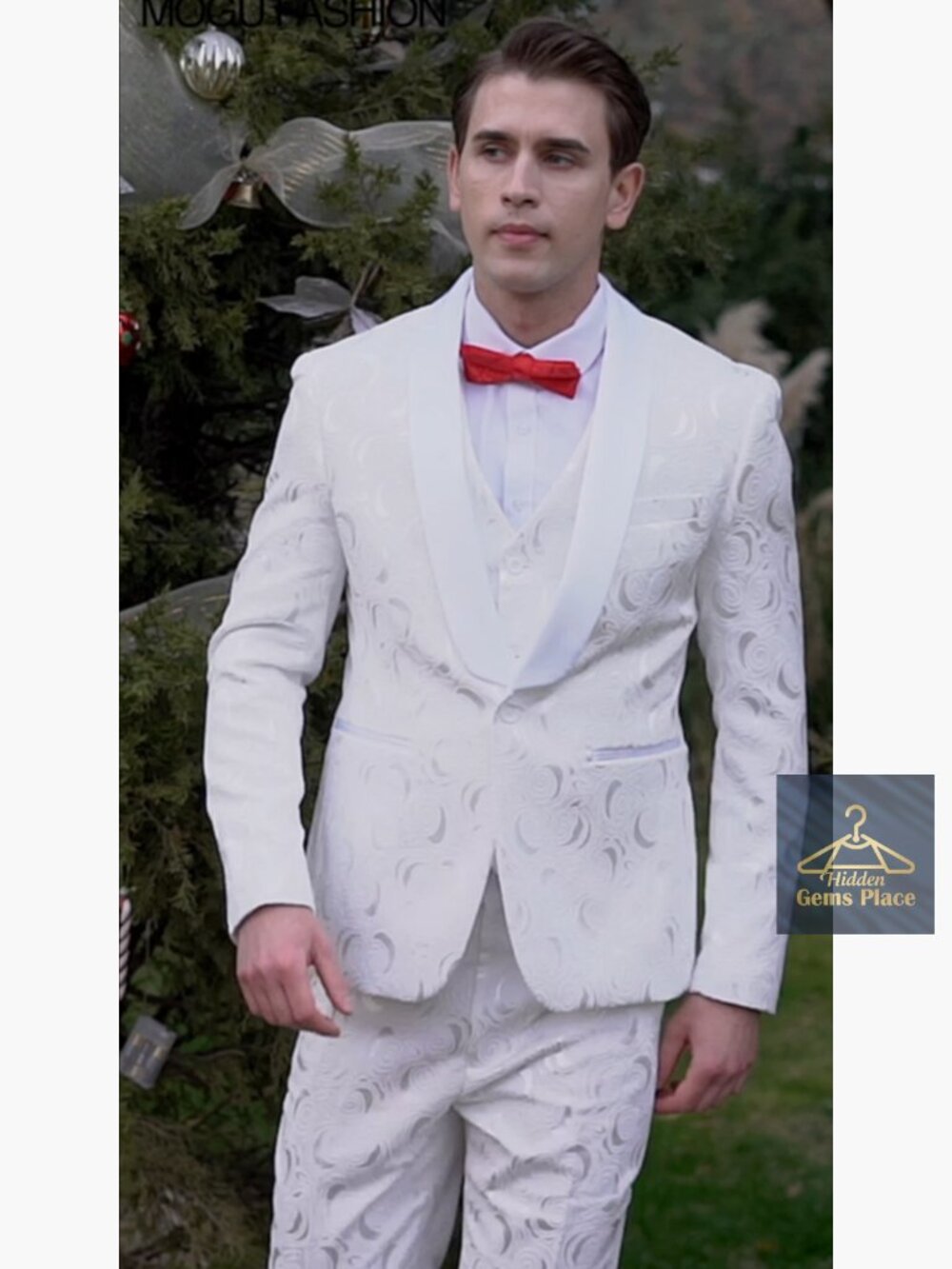 3-Piece Floral Jacquard Slim Fit Suit Set for Wedding Prom Tuxedo - Picture 7 of 7